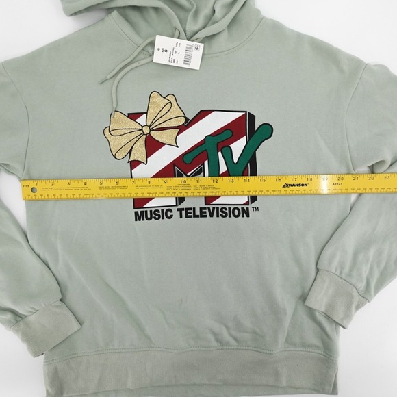 NEW MTV Christmas Sweater Womens Small Present Soft Pullover Hoodie HOoded - Picture 7 of 12